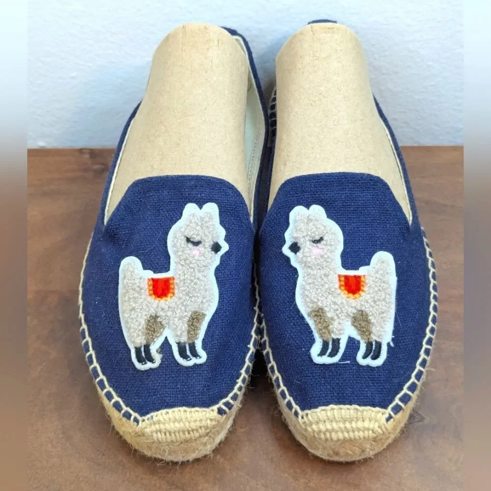Soludos Llama Espadrille Whimsical Coastal Preppy Animal Print Quirky 6 1/2